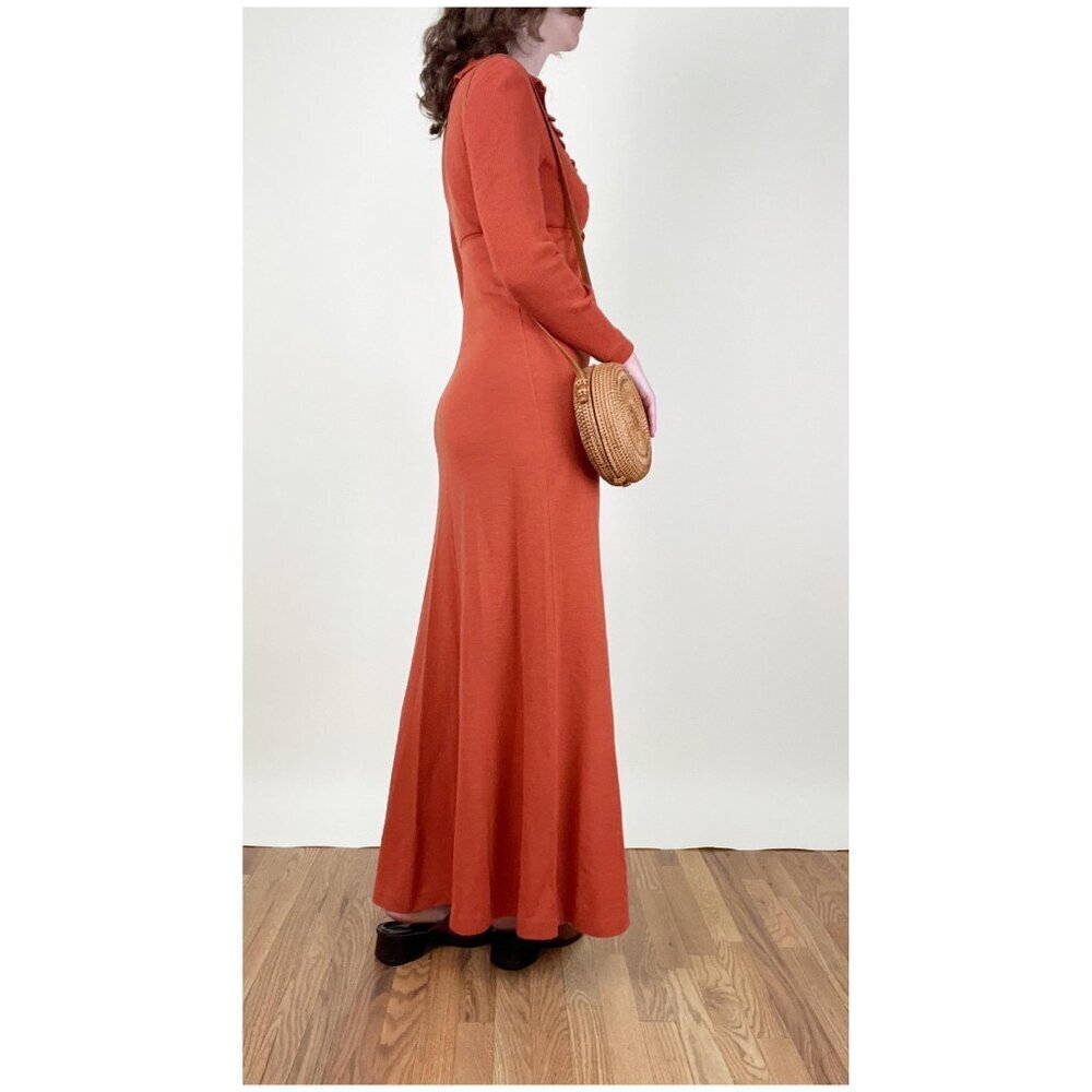 Vintage 1970s Knit Sweater Maxi Dress Ruffle Long Sleeve Boho Bohemian 70s 70's - Picture 3 of 10